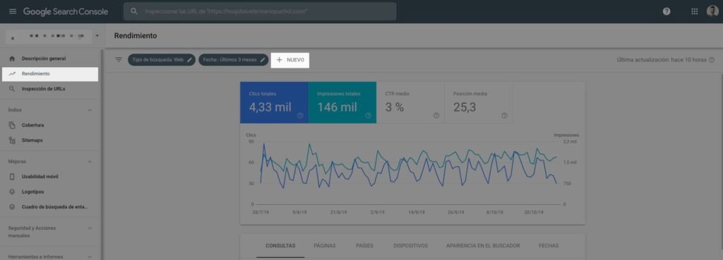 Pasos para añadir un filtro en Search Console para detectar las canibalizaciones SEO