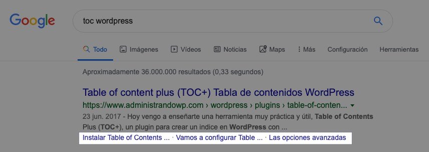 Índice de contenidos en los resultados de búsqueda