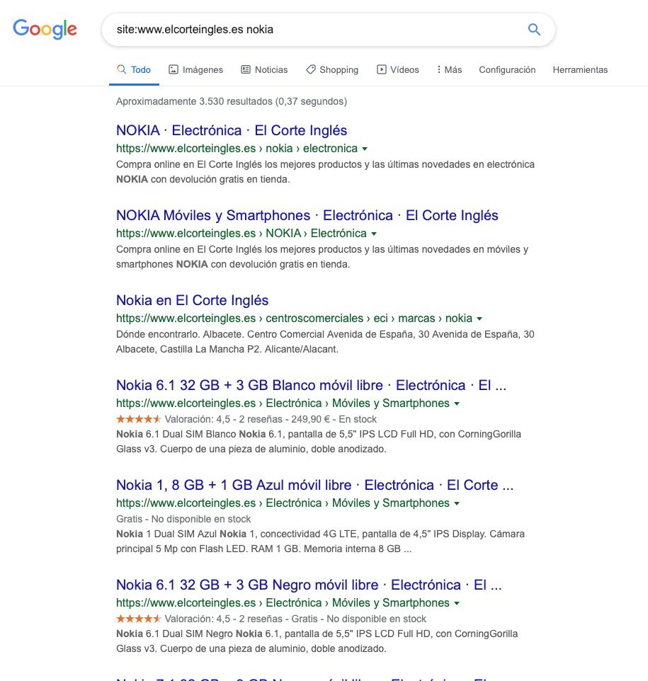 Operador de Google para detectar canibalizacioens SEO