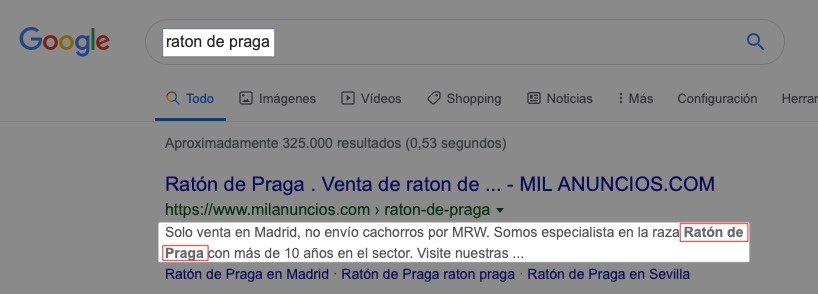 Palabras clave resaltadas en la meta-descripción