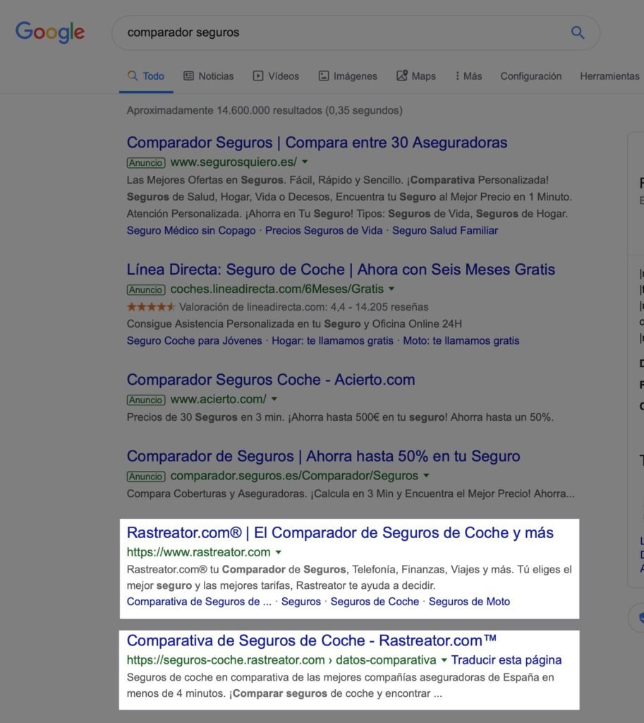 Resultados orgánicos en Google
