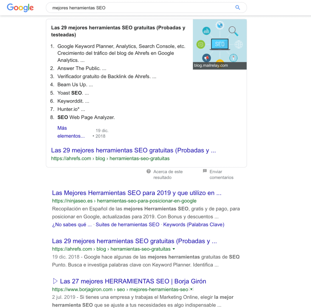 Resultados orgánicos para mejores herramientas SEO