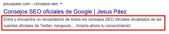 Ejemplo de metadescripción