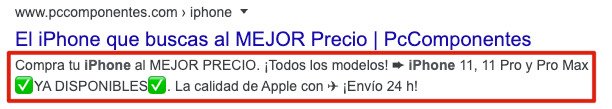 Ejemplo metadescripcion de PCcomponentes