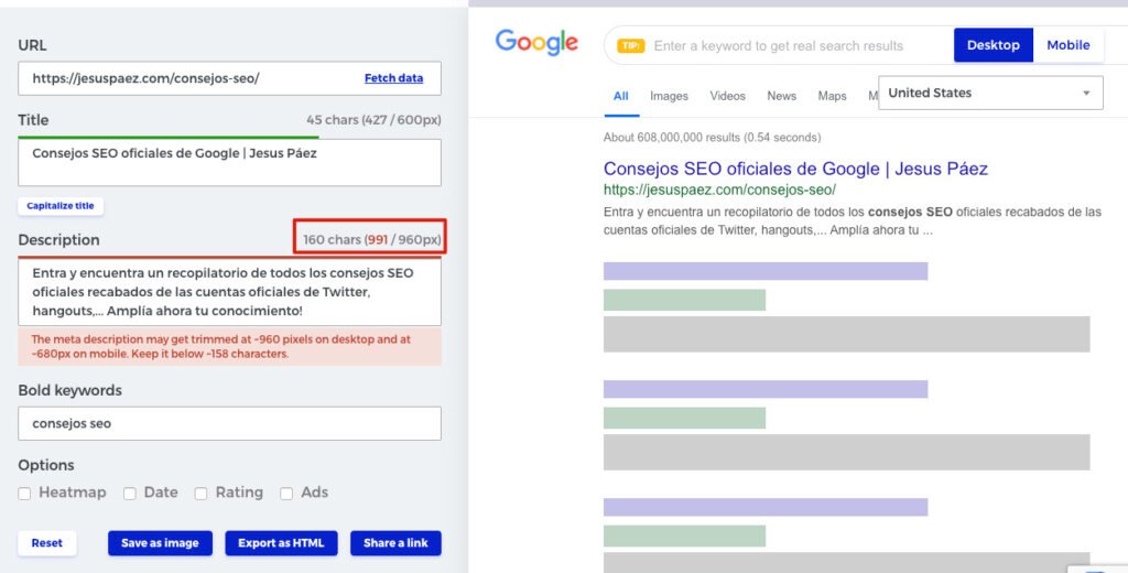 SERP simulator para simular tu metadescripcion