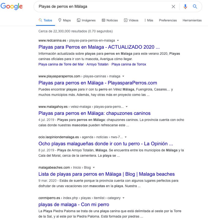 Resultados de Playas de perros en Málaga en Google