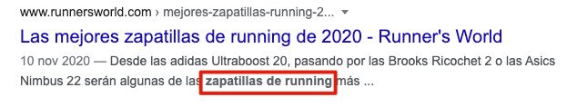 Palabra clave resaltada en negrita en los resultados de búsqueda