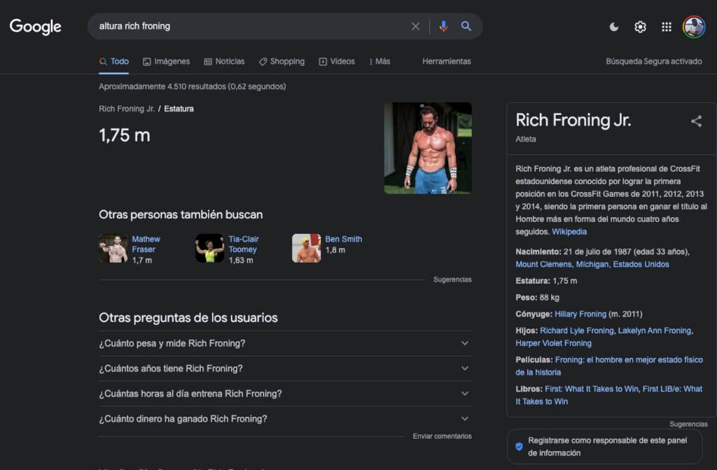Ejemplo intención de búsqueda altura rich froning