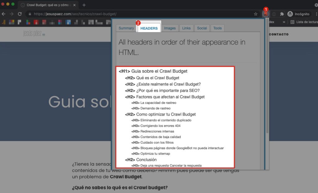 Ejemplo de cómo ver los encabezados HTML de una página