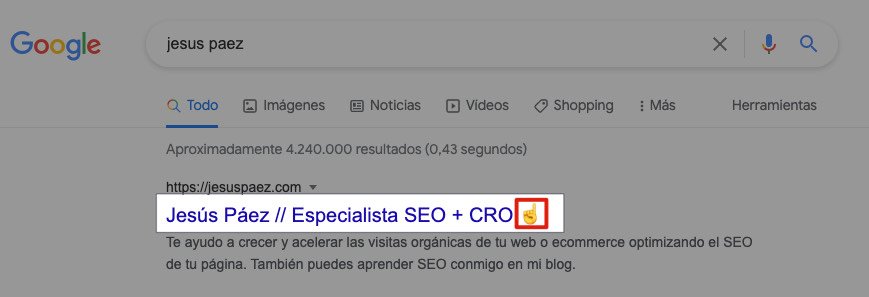 Ejemplo de página usando un título SEO con emoji