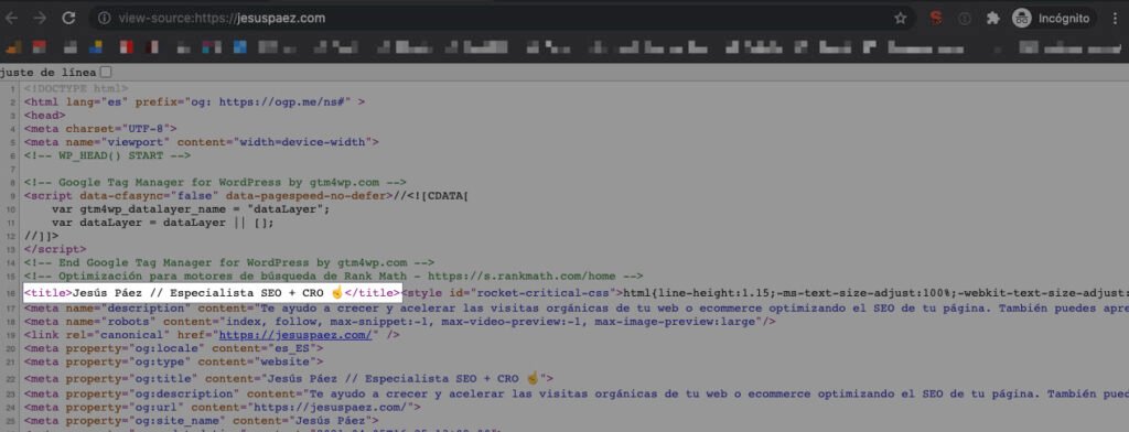 Ubicación de la etiqueta title en el código fuente de una web