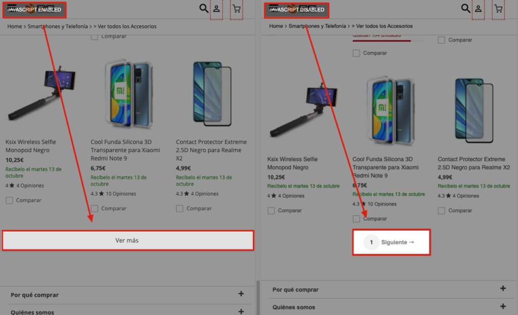 Ejemplo de paginación con scroll infinito SEO friendly