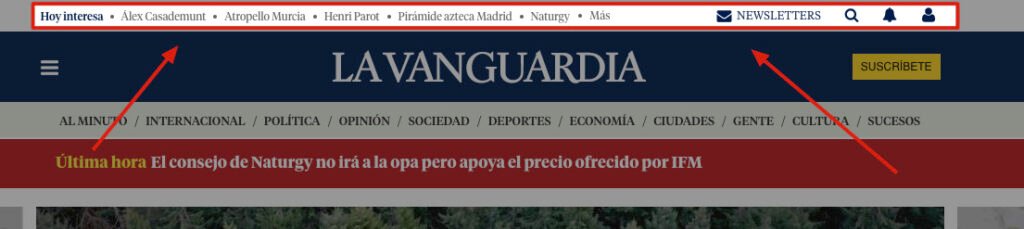 Ejemplo de uso de enlaces en el header de La Vanguardia