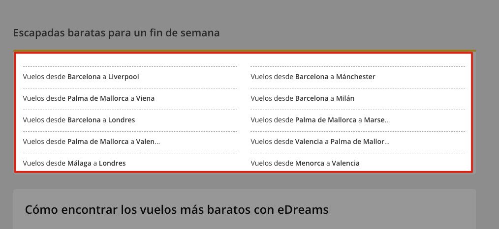 Ejemplo de uso de enlaces en un módulo de eDreams dentro del contenido