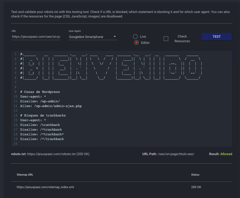 Resultado correcto usando la herramienta de TechnicalSEO para validación de robots.txt sobre una página de ejemplo