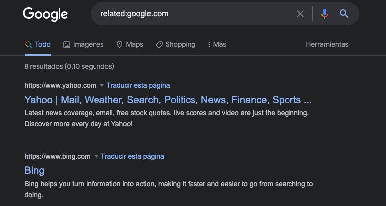 Ejemplo de uso del operador de Google related
