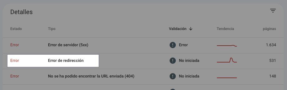 Error de redirección en Google Search Console