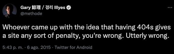 Gary Illyes afirma en un tweet que tener errores 404 no penaliza directamente el SEO de tu web